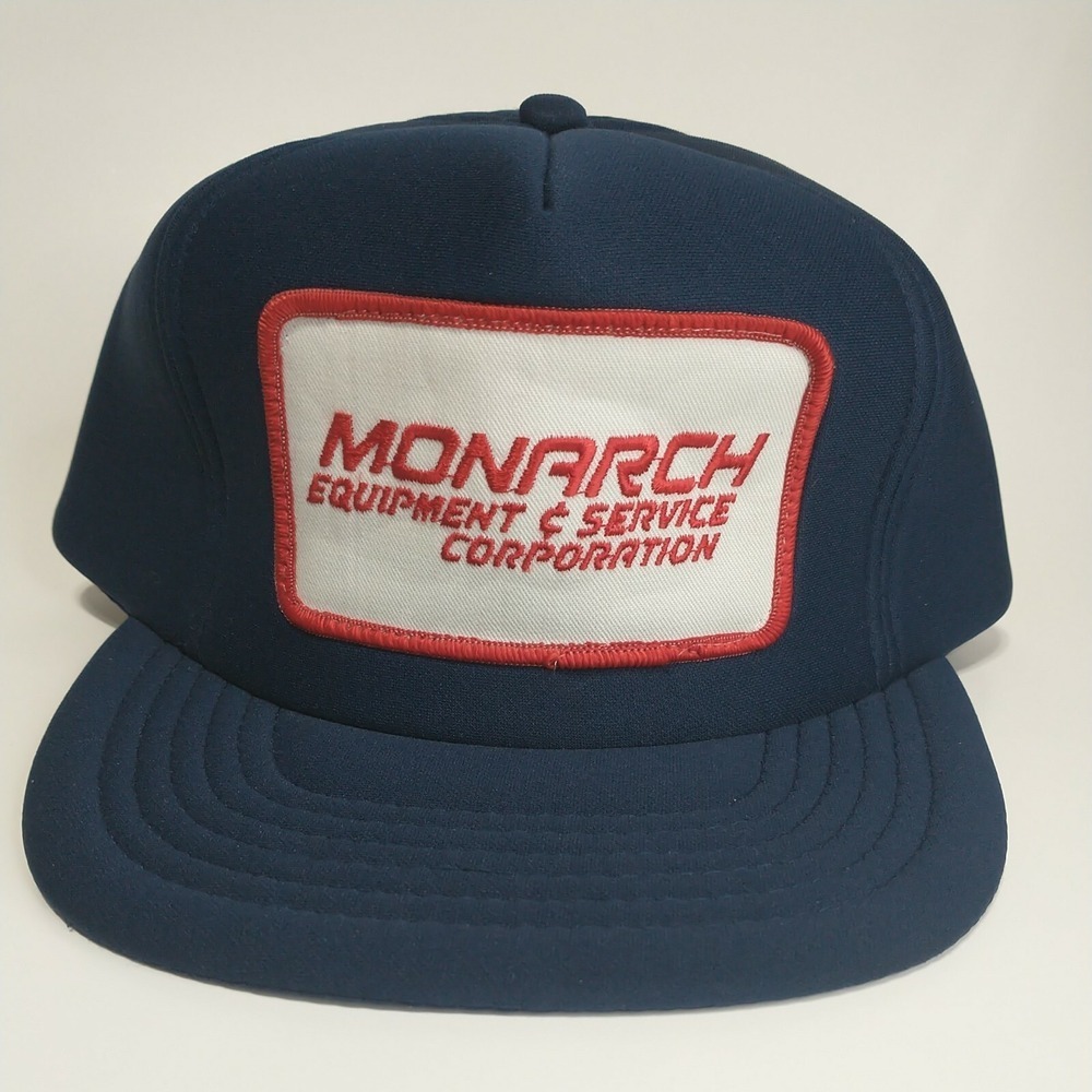 Vintage Monarch Equipment Service Corp Trucker Hat Navy Blue Snapback Foam Cap
